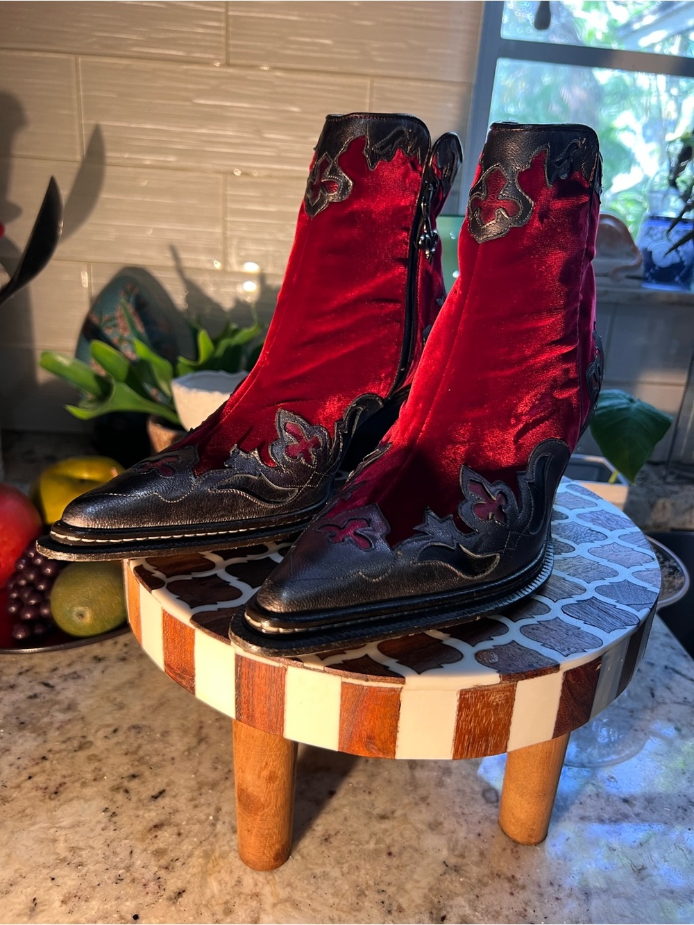 Donald J. Pliner Red Velvet Western Couture Ankle Boots NEW Price firm - Picture 2 of 16